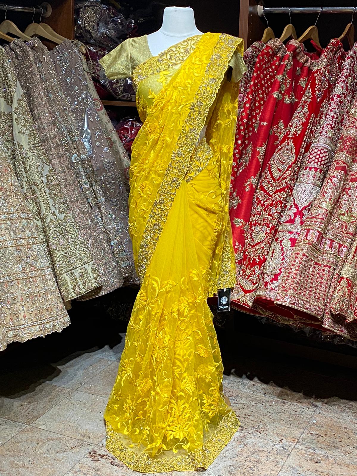 Bumblebee Yellow Net Saree PWS-002