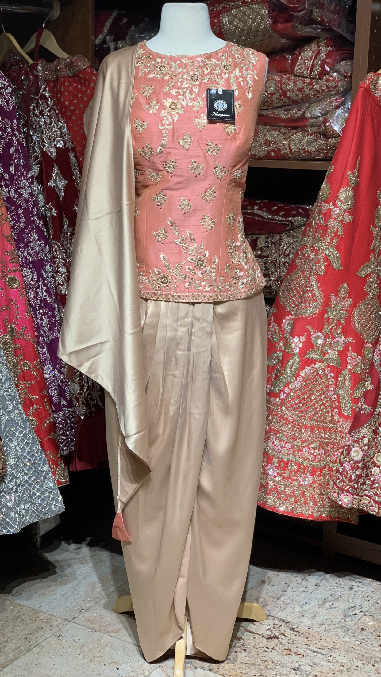 Peach Gold Size 42 Dhoti Suit