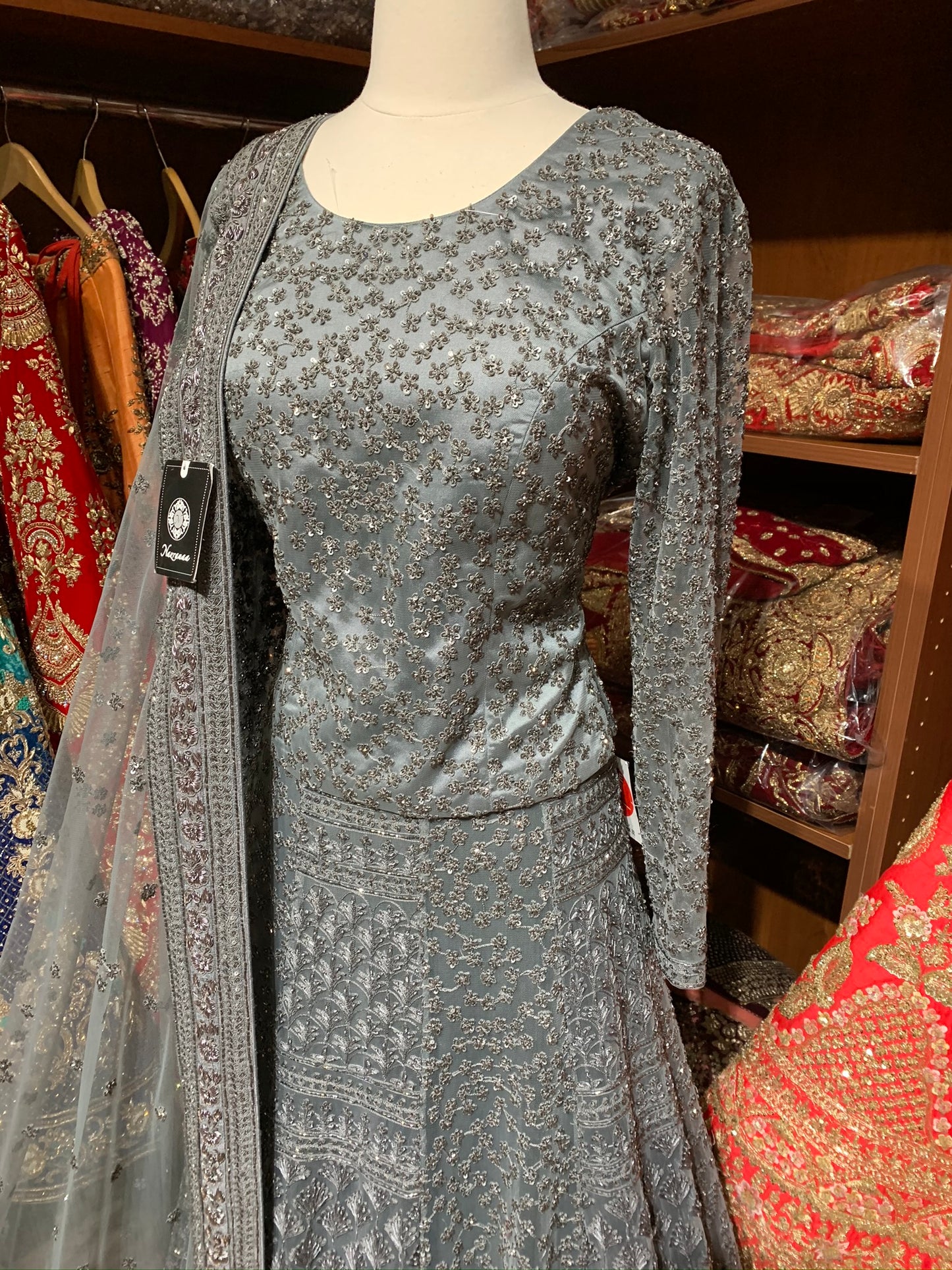 Grey Size 38 Tonal Embroidery Lehenga