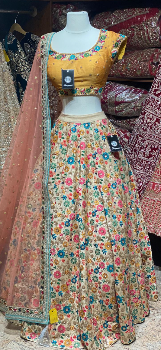 Multicolor Yellow Floral Party Wear Lehenga PWL-064