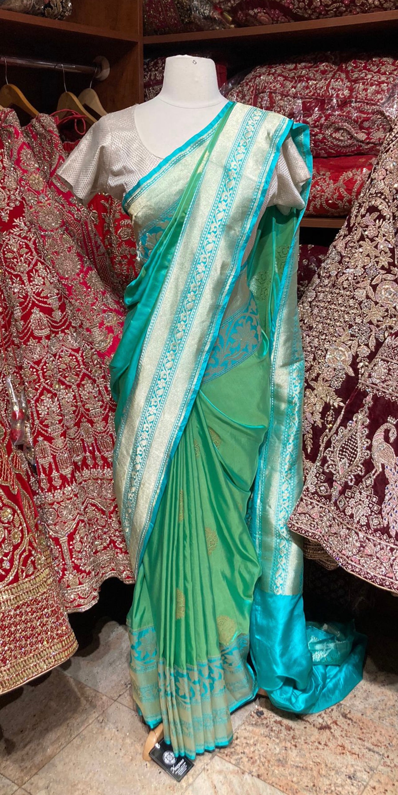 Turquoise Green Pure Silk Saree PSK-018