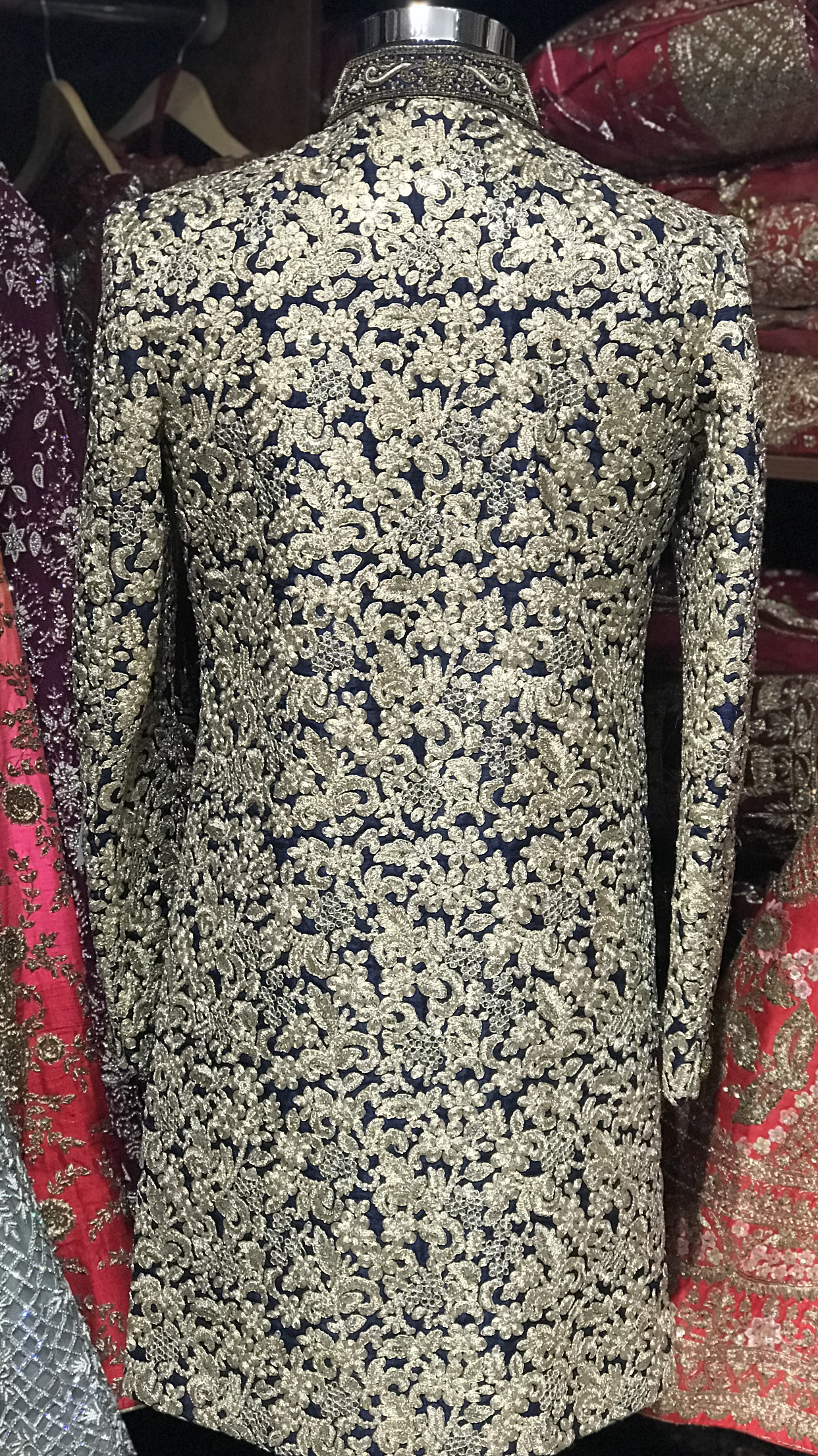 Bespoke Navy Sequin Embroidery Sherwani