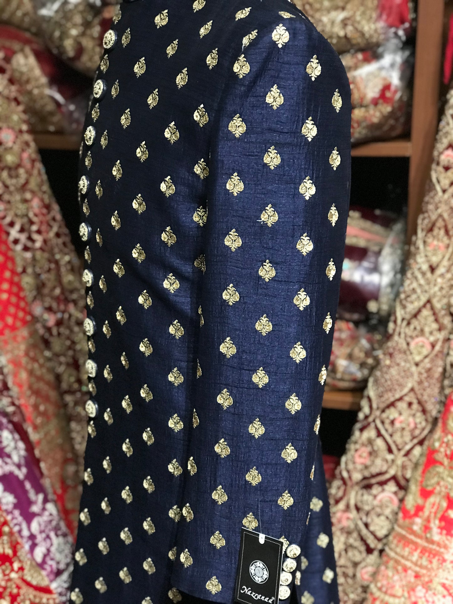 Navy Raw Silk Sherwani