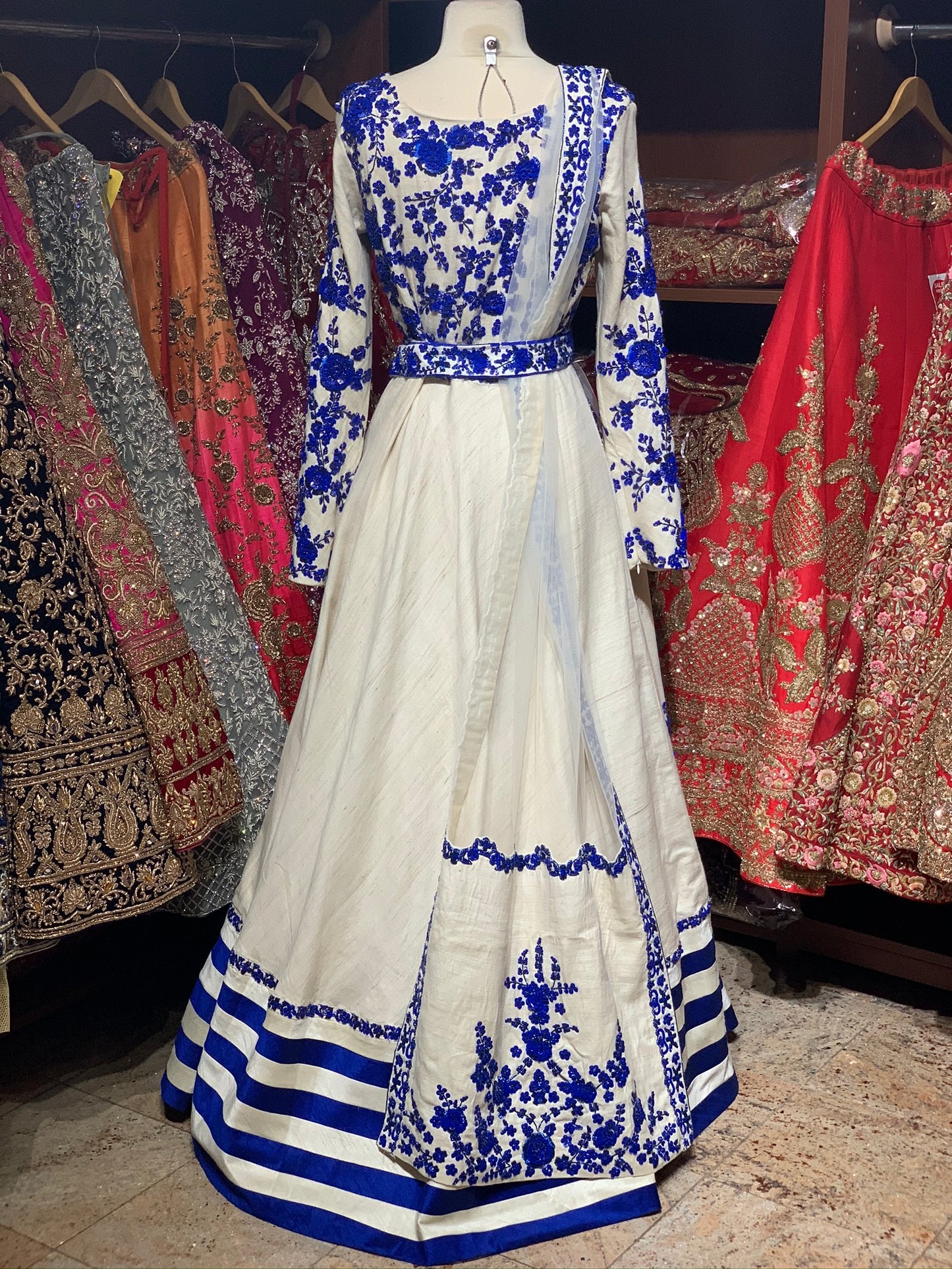 Ivory Blue Size 38 Belted Anarkali