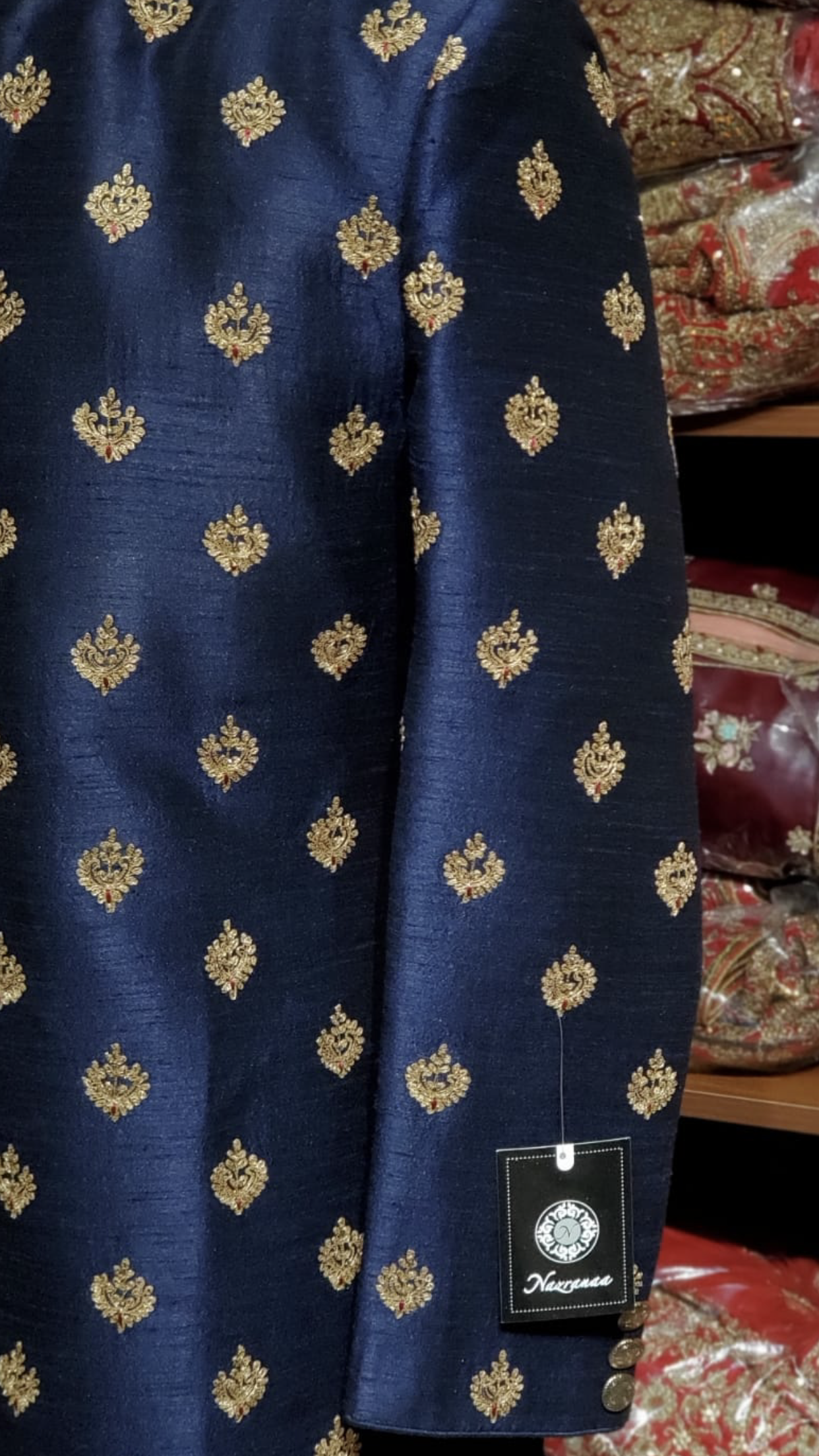 Navy Raw Silk Sherwani