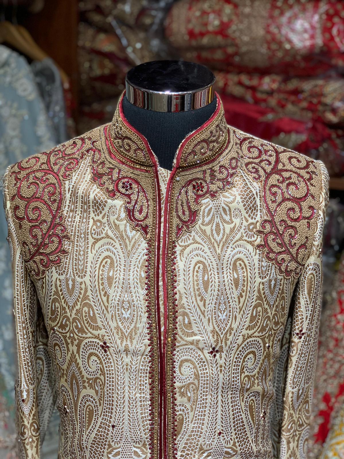 Ivory Red Size 40 Wedding Sherwani