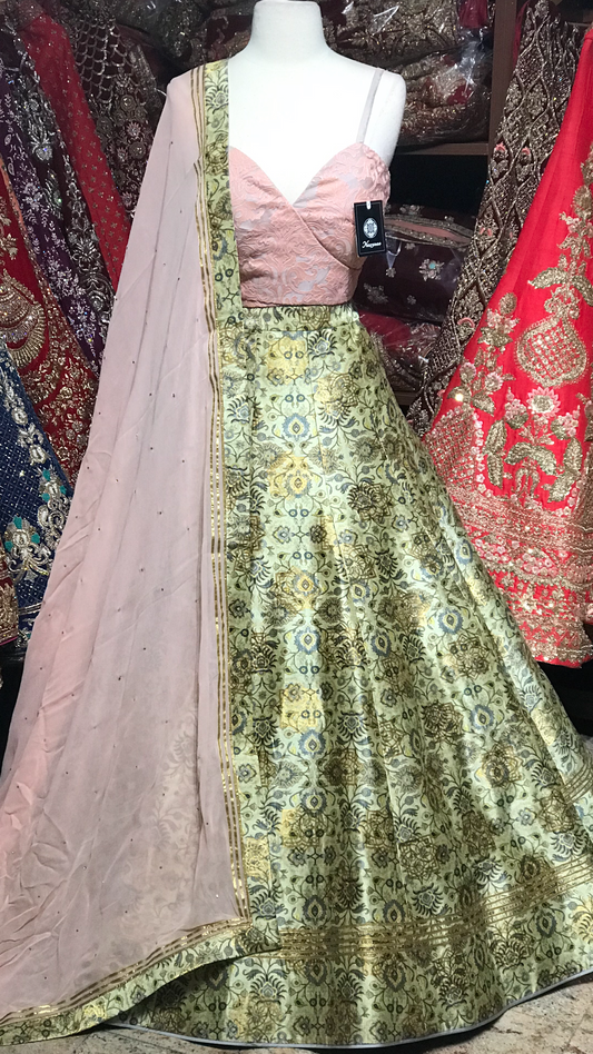 Blush & Sage Size 38 Printed Lehenga