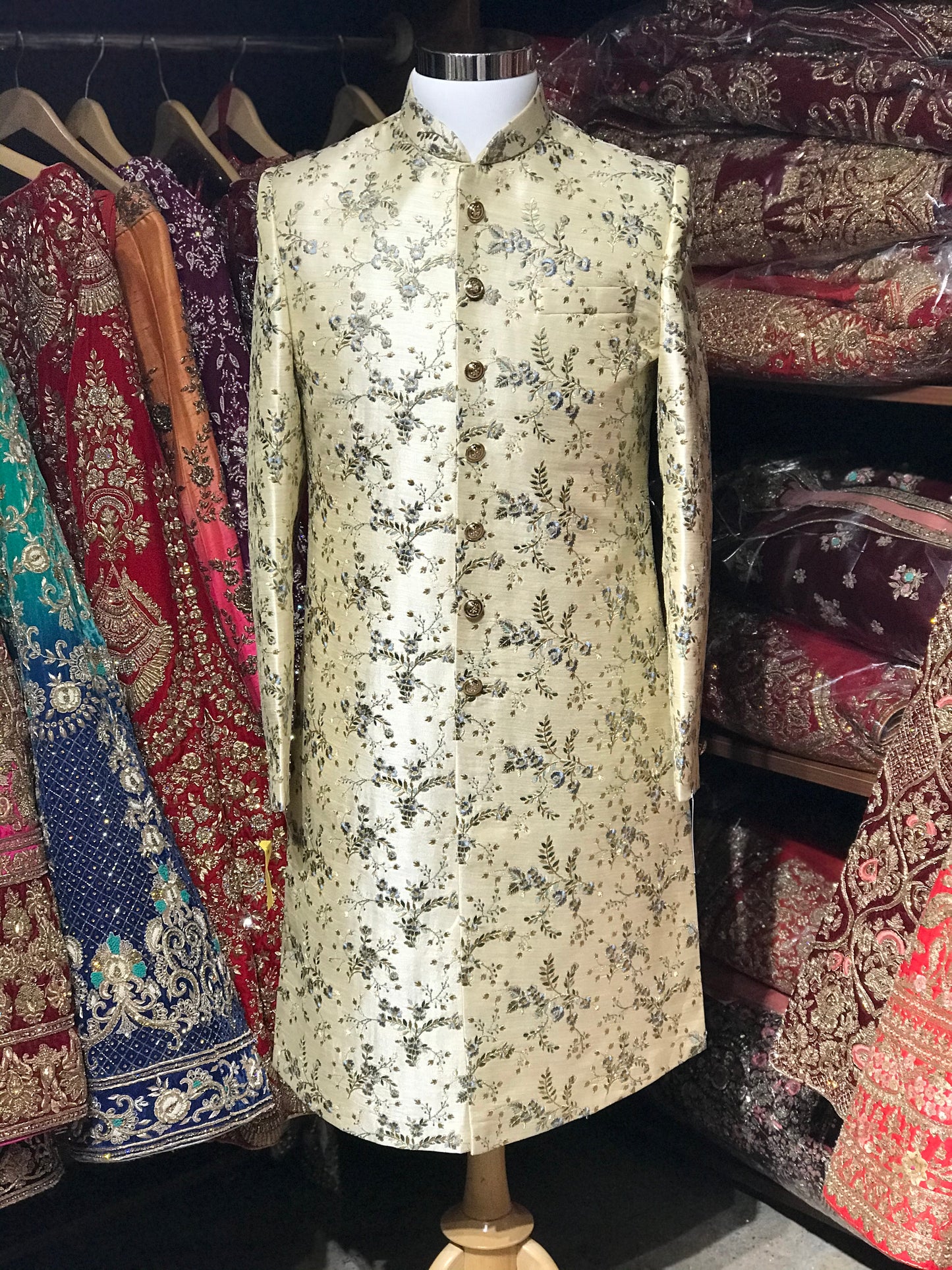 Cream Floral Sherwani