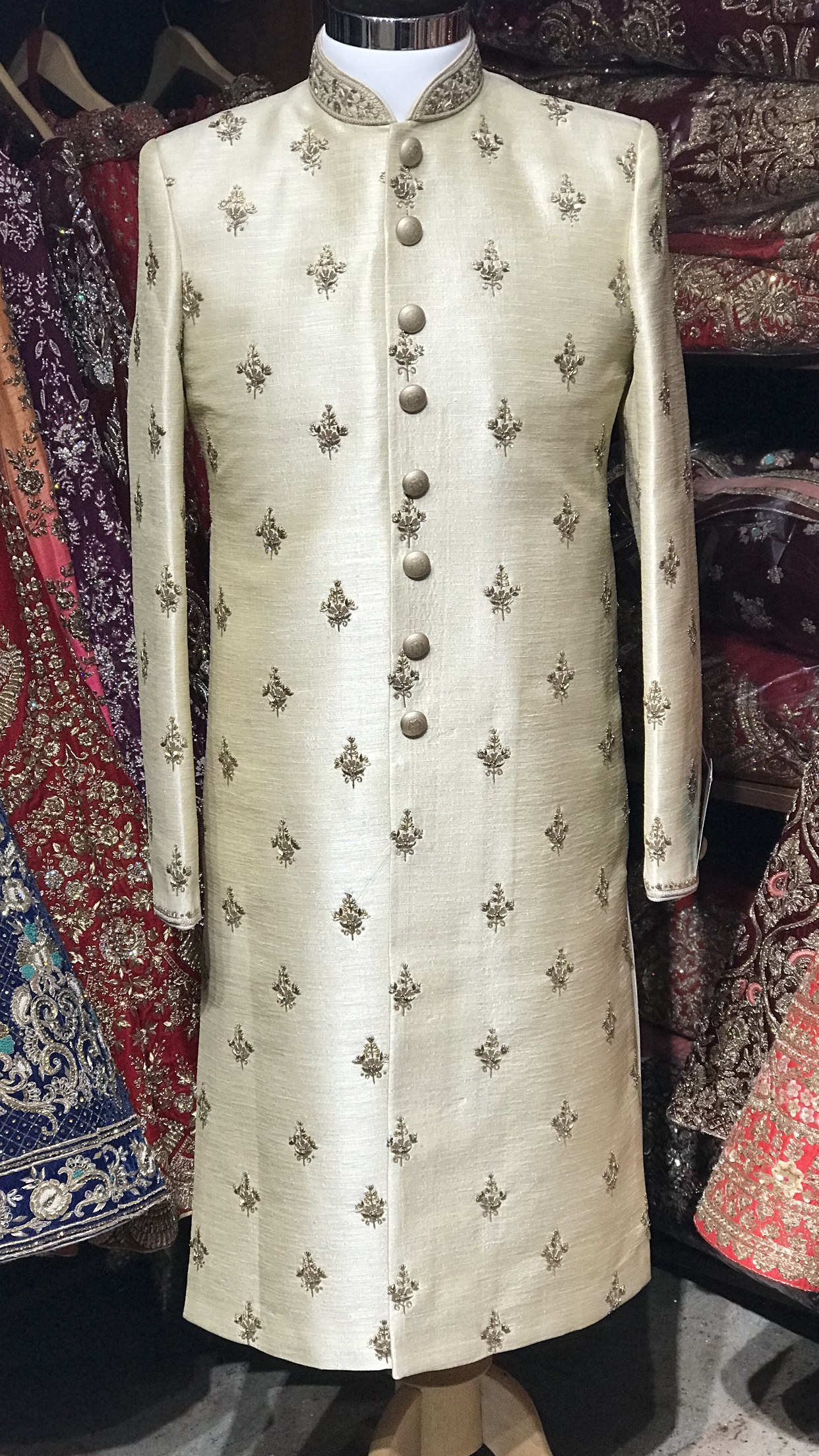 Light Gold Raw Silk Sherwani