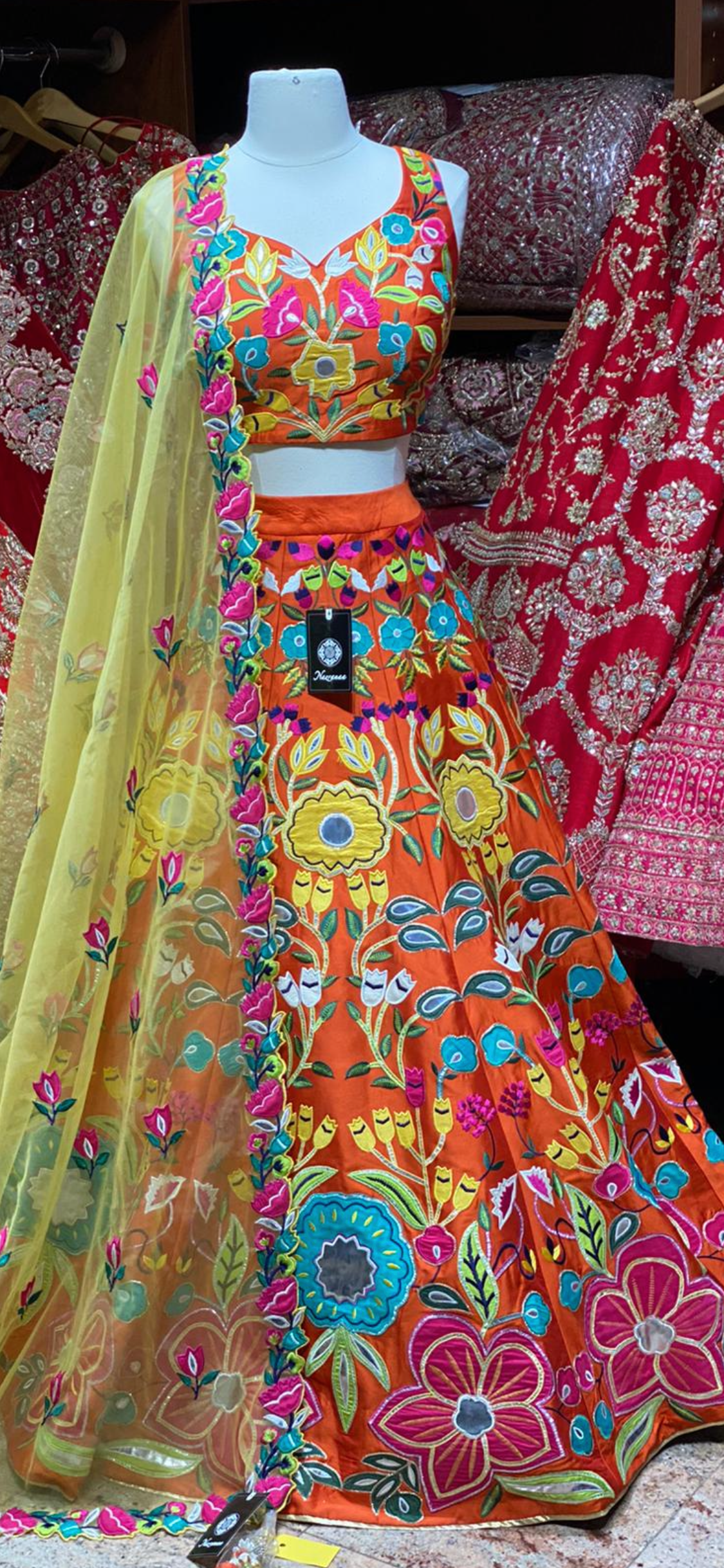 Neon Orange Party Wear Lehenga PWL-126