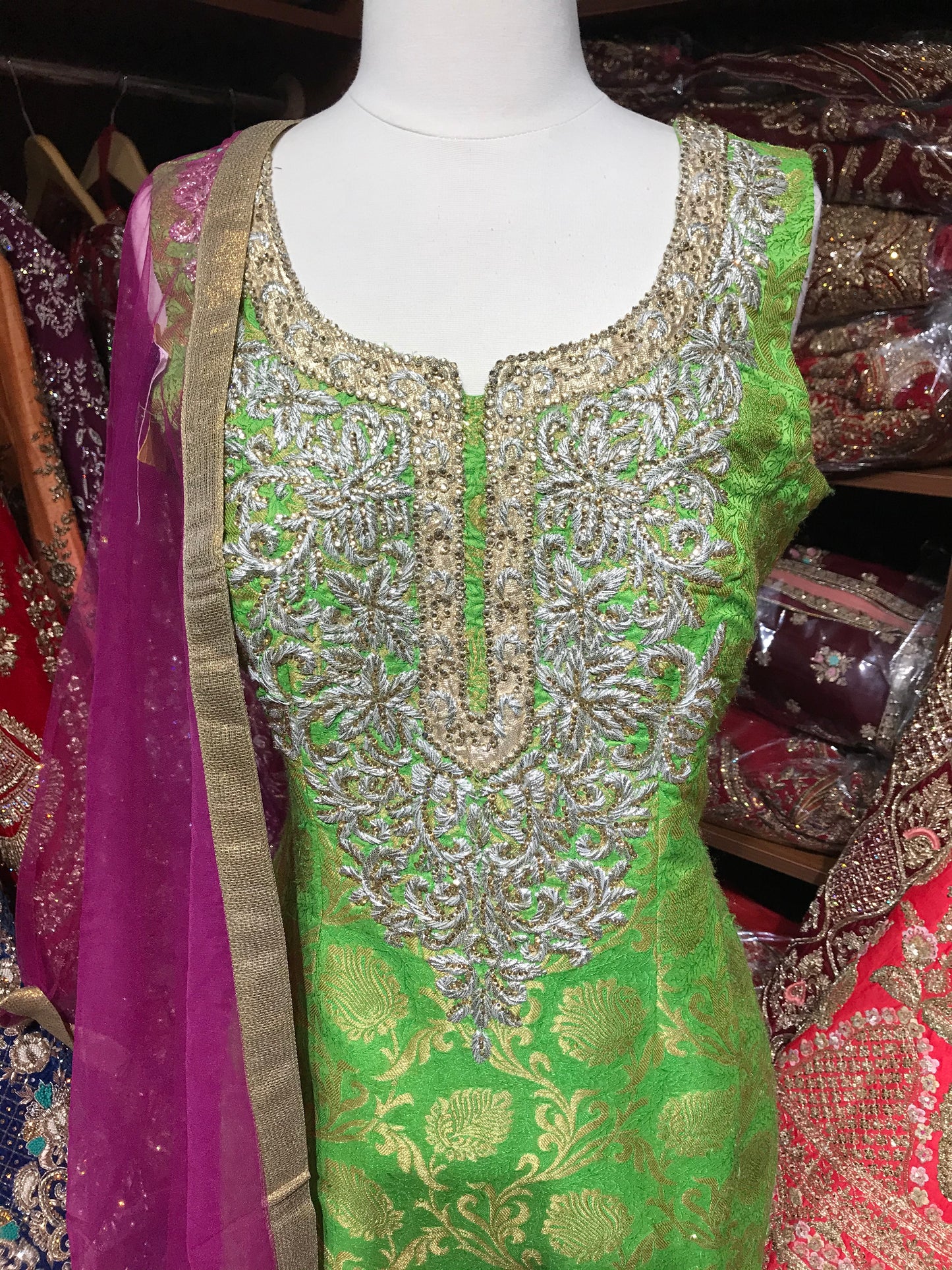 Green Purple Size 38 Punjabi Suit