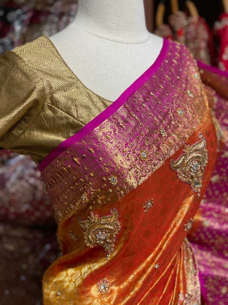 Orange and Pink Pure Silk Kanjeevaram Saree PSK-06