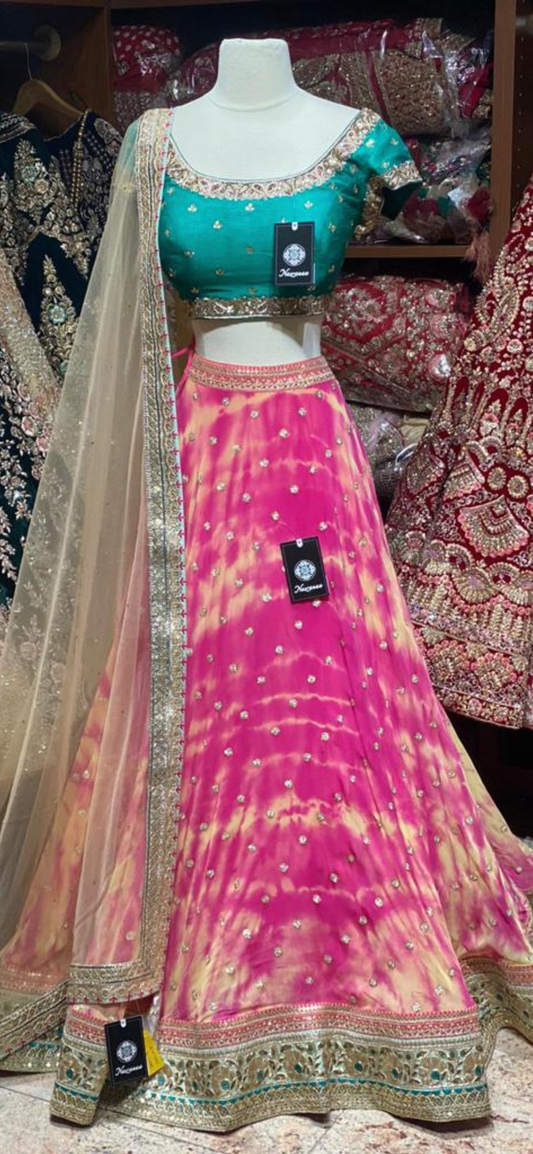 Hot Pink & Peach Tie n Dye Party Wear Lehenga PWL-066