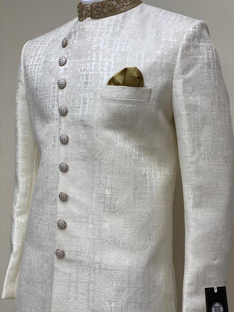 White Brocade Size 46 Sherwani