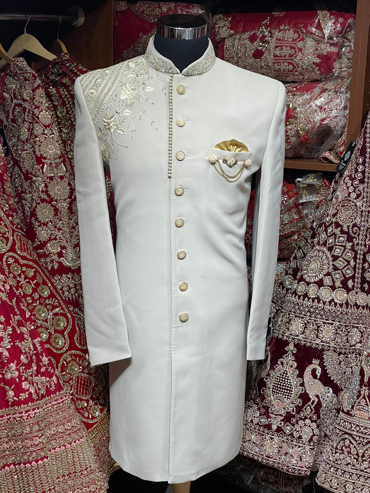 Ivory White Indo Western Sherwani- S1359