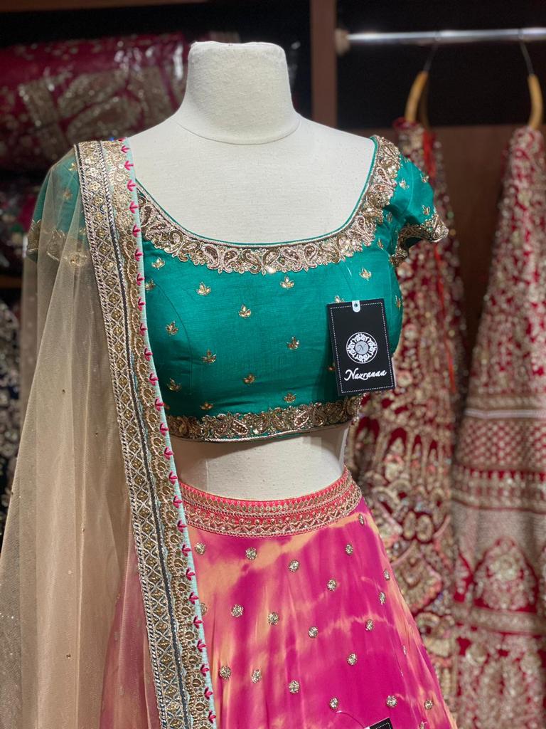 Hot Pink & Peach Tie n Dye Party Wear Lehenga PWL-066