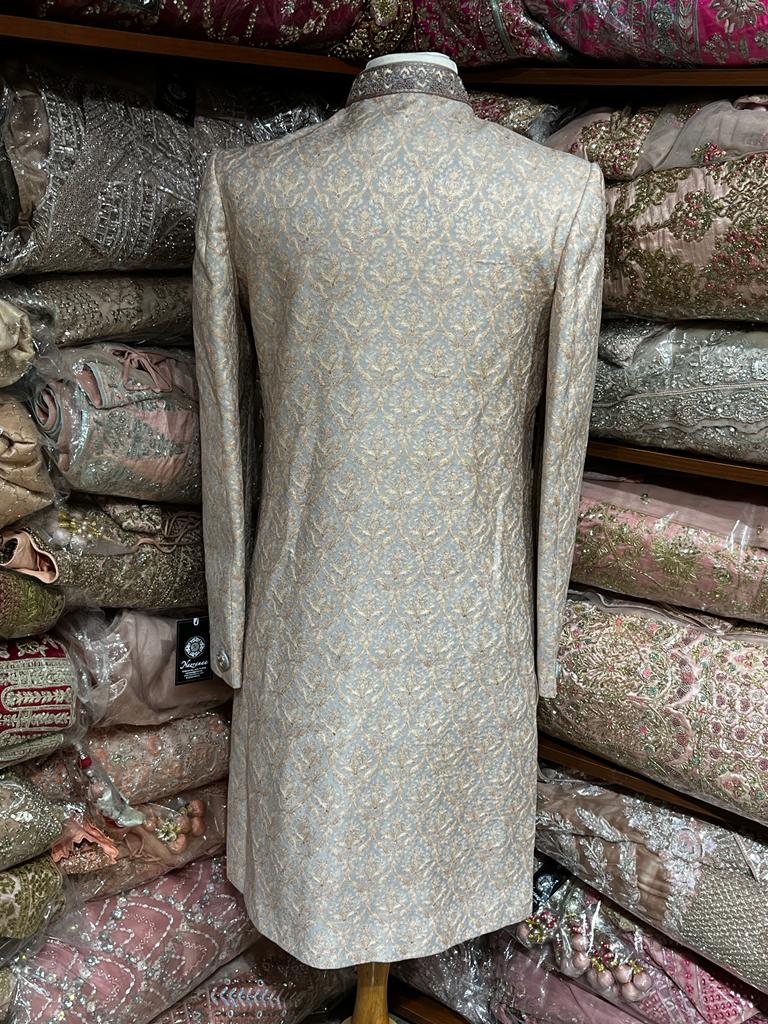 Slate Grey Woven Silk Sherwani- R14-N75