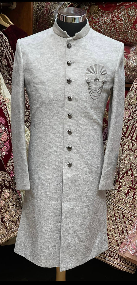 Silver Grey Rajwadi Sherwani- 1254