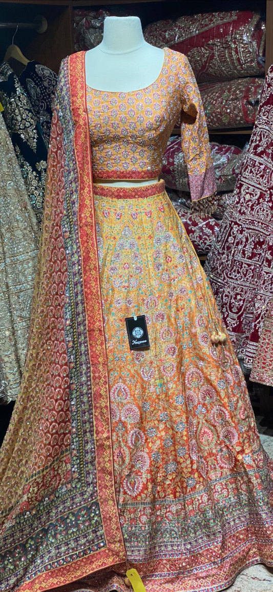 Orange & Yellow Stunning Ombre Party Wear Lehenga PWL-051