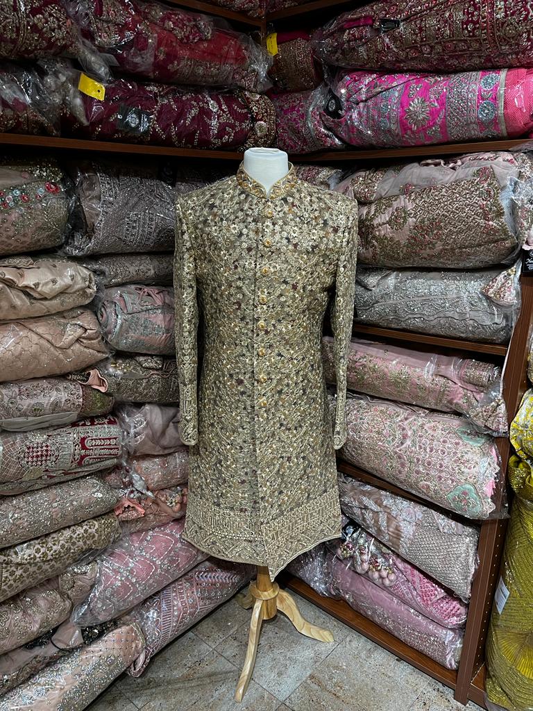 Gold Multithread Embroidered Sherwani- S14-25