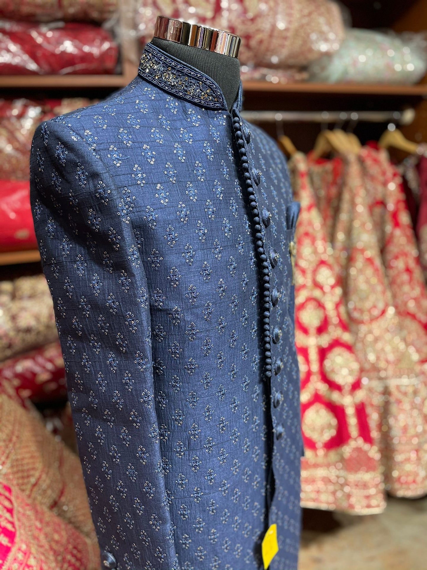 Regal Blue Embroidered Sherwani- 1189