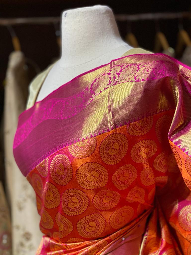 Orange and Pink Pure Silk Kanjeevaram Saree PSK-01