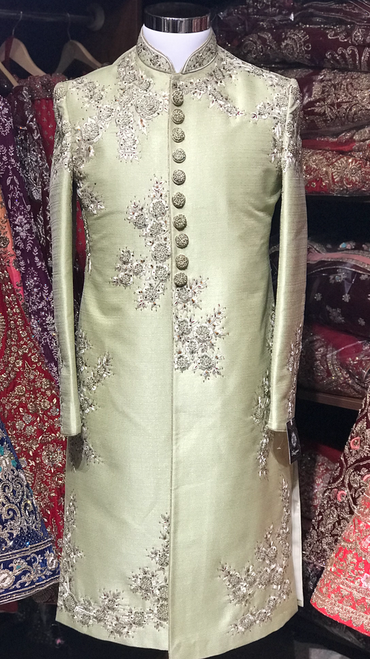 Sage Floral Embroidery Sherwani