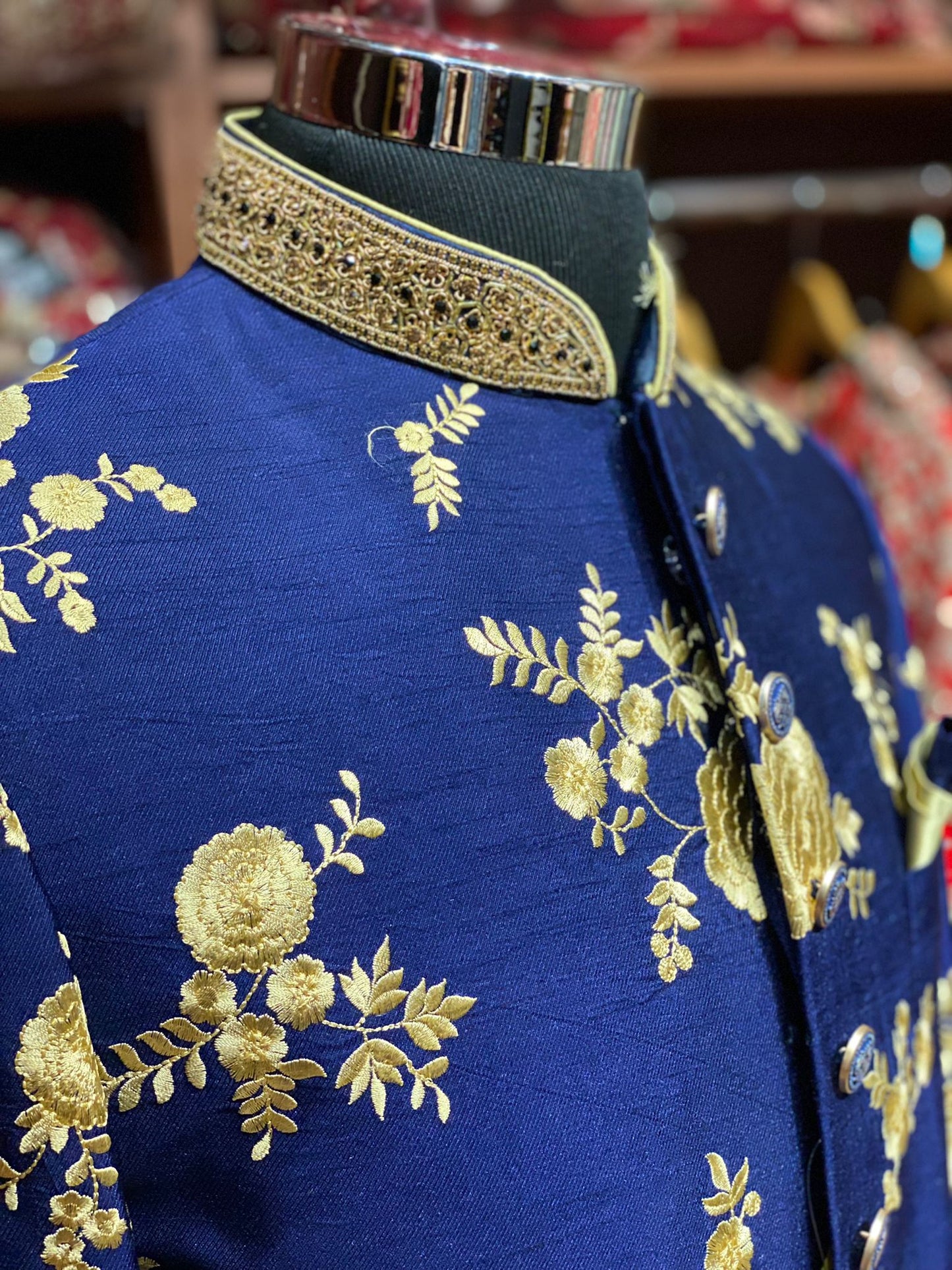 Royal Blue Embroidered Sherwani-N1