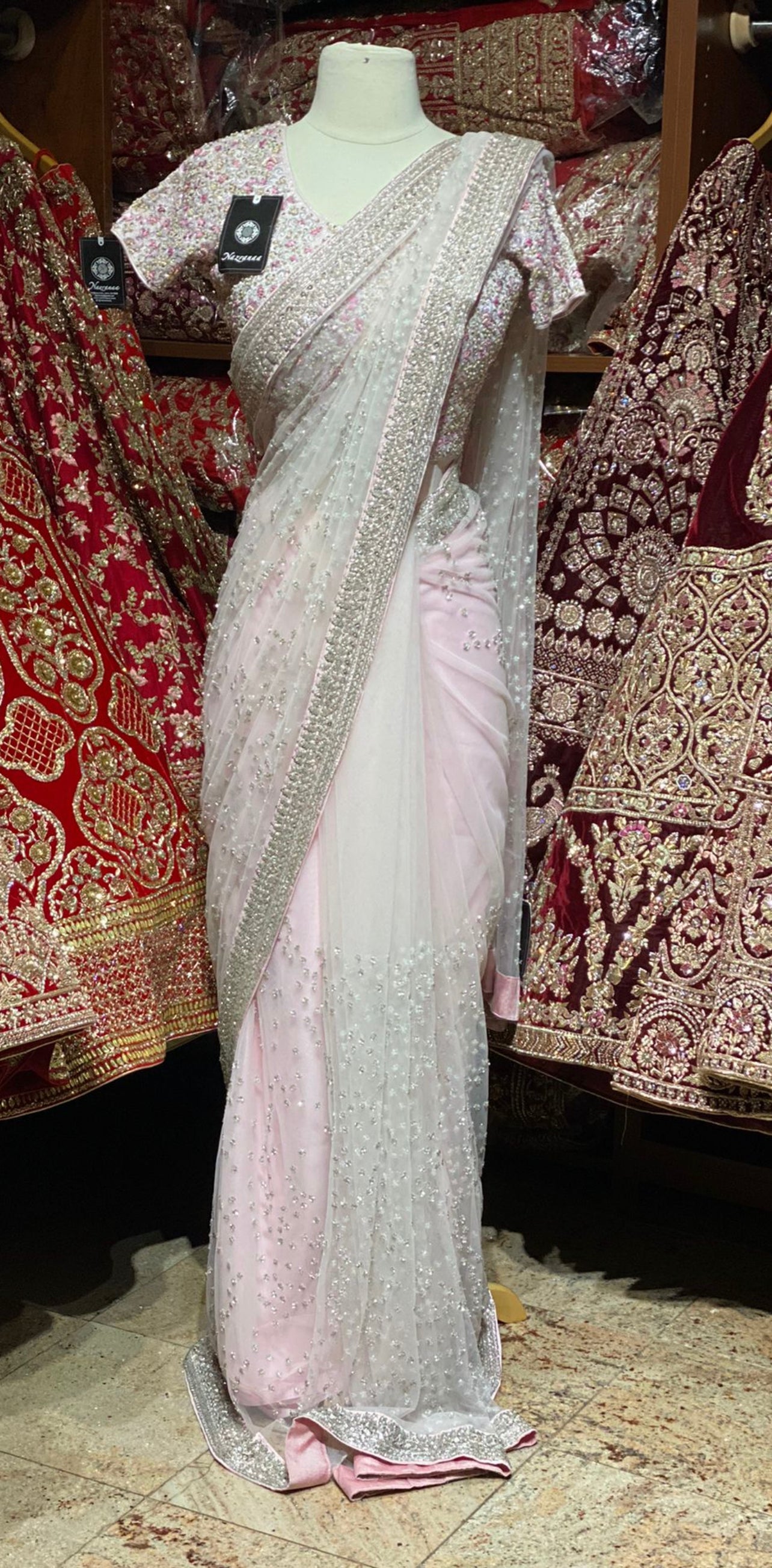 Blush Pink & White Saree PWS-058