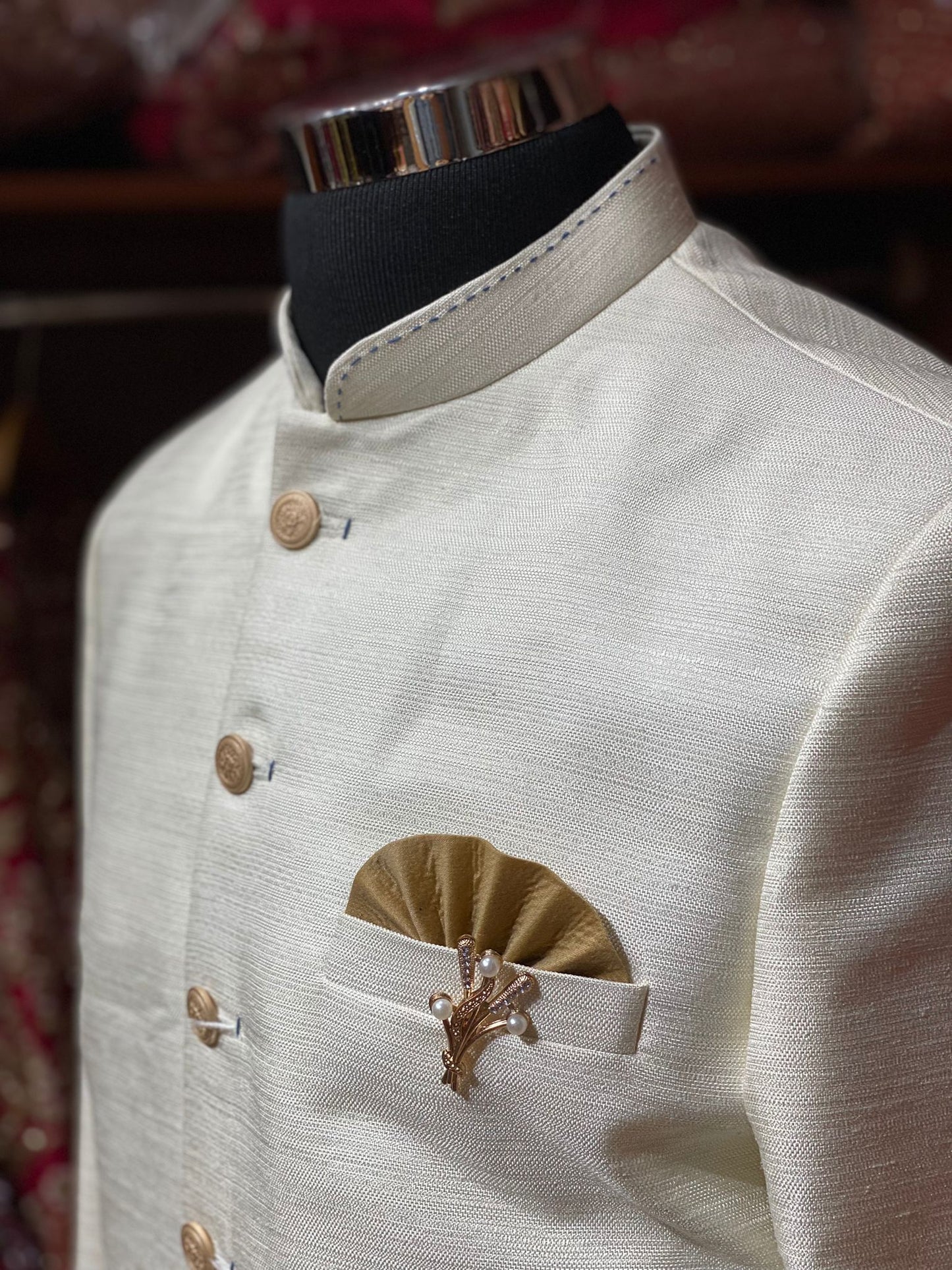 Off White Jute Woven Sherwani- U2S47