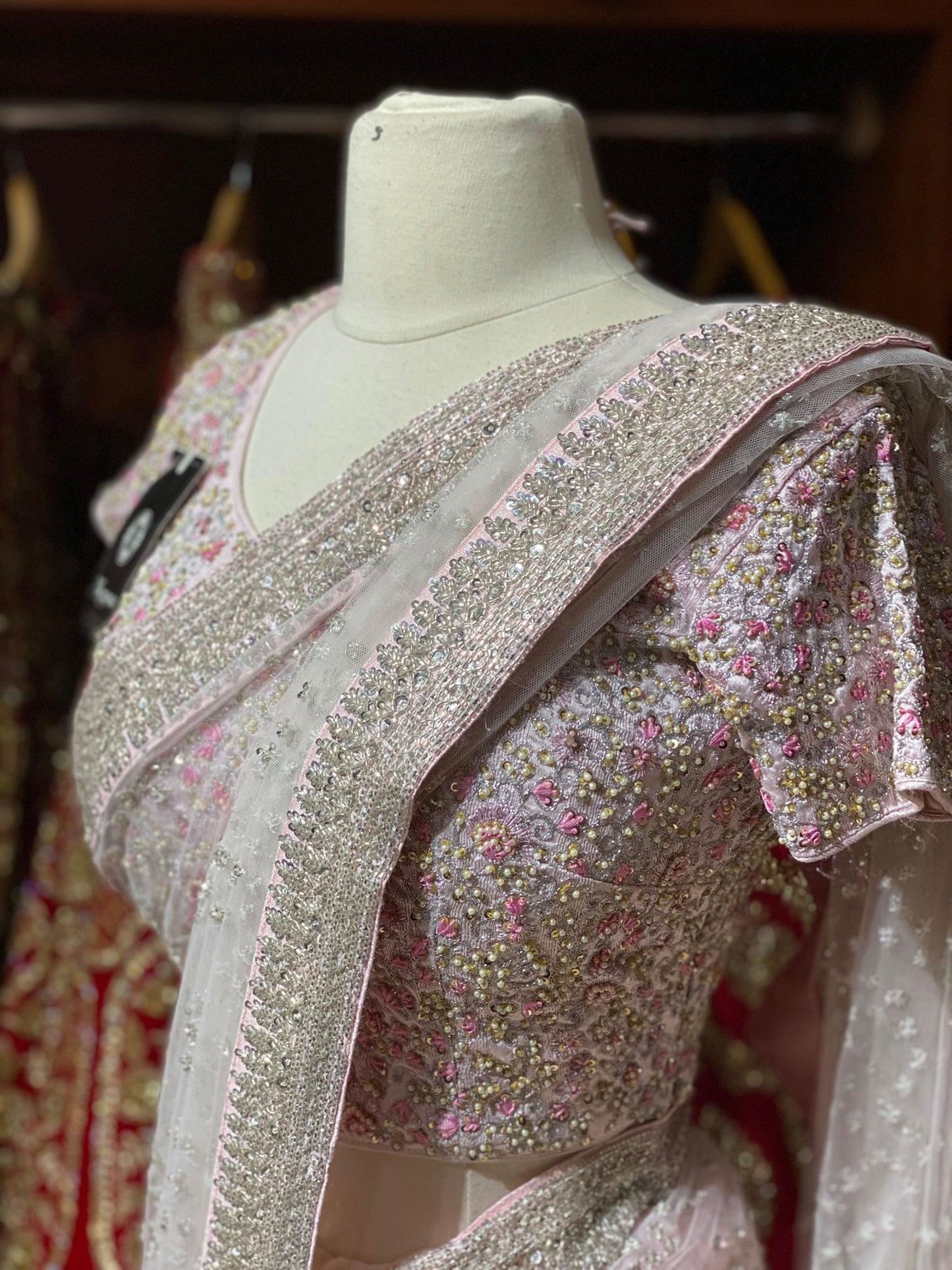 Blush Pink & White Saree PWS-058