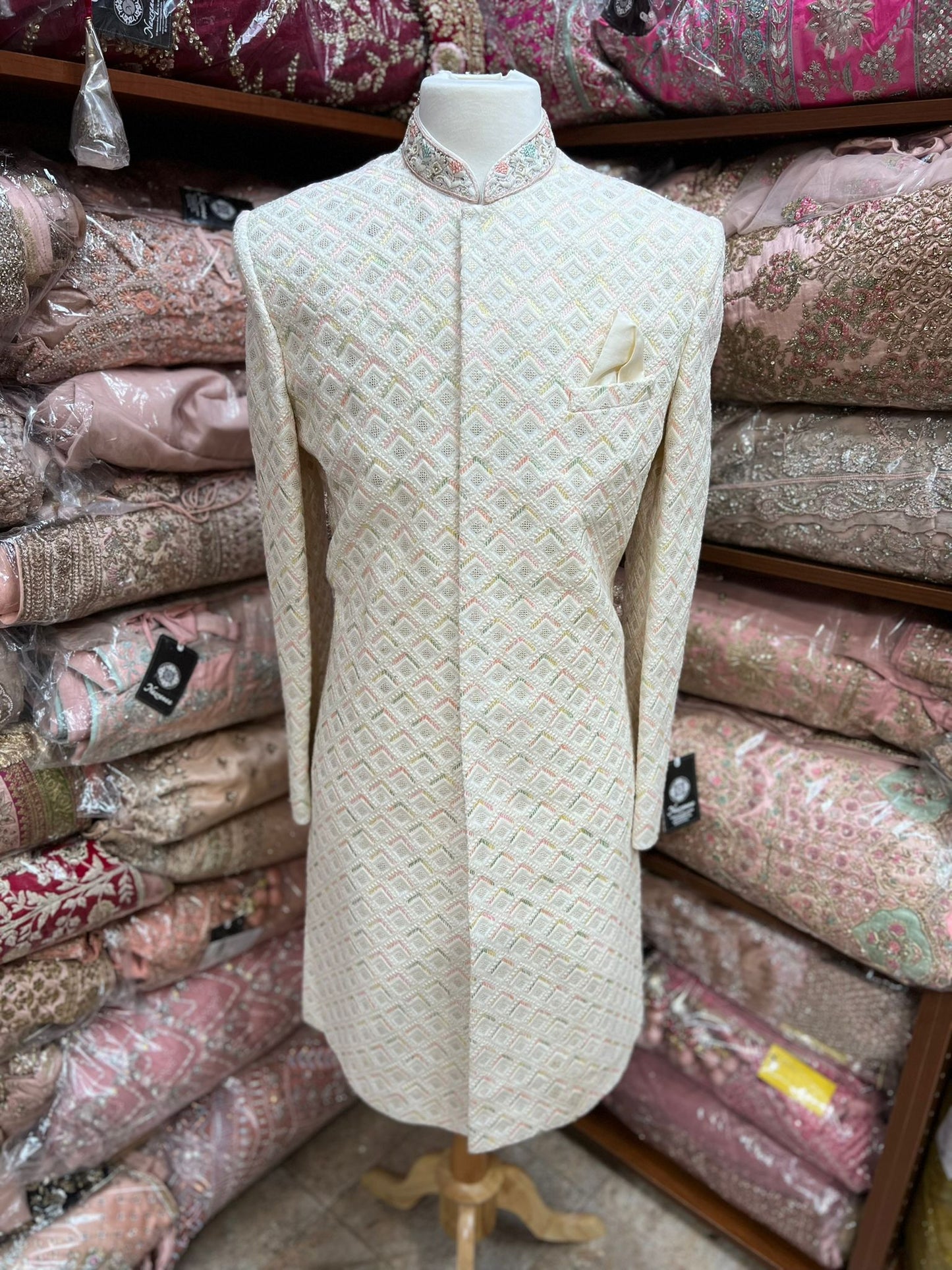 Ivory Multithreaded Embroidered Sherwani-R14-N77