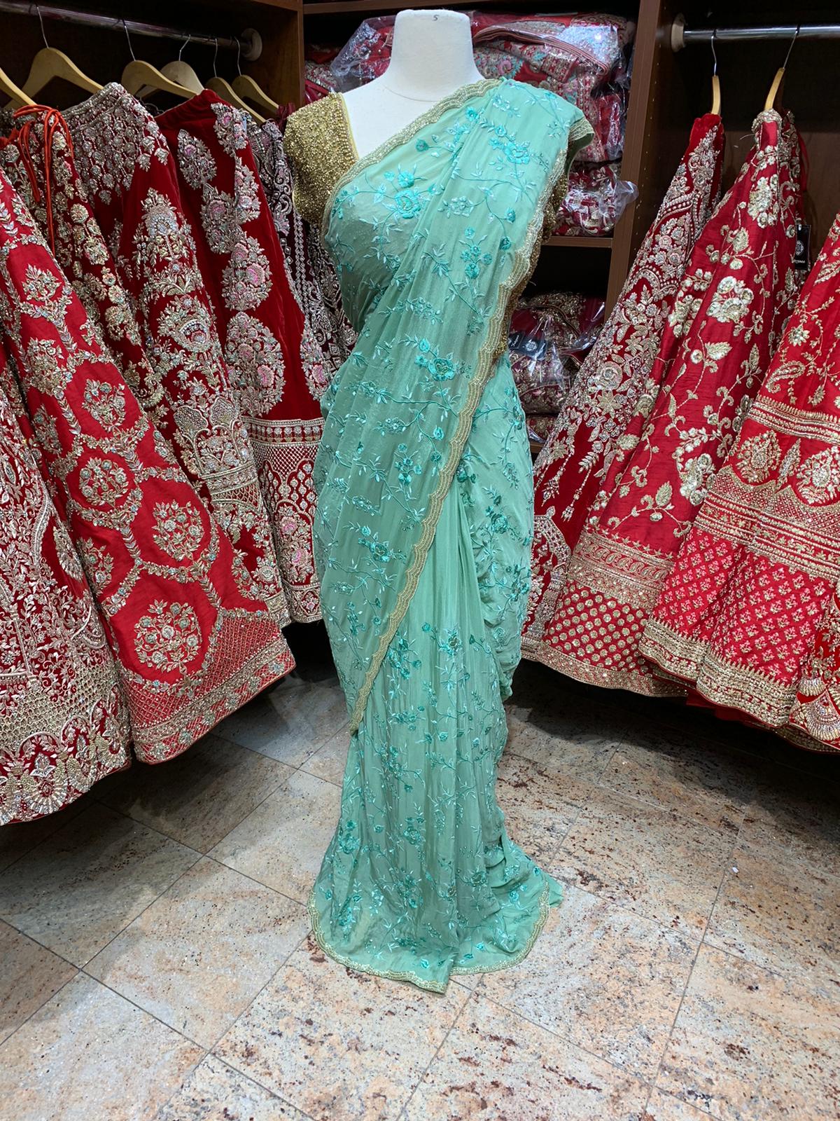 Turquoise Green Saree PWS-068