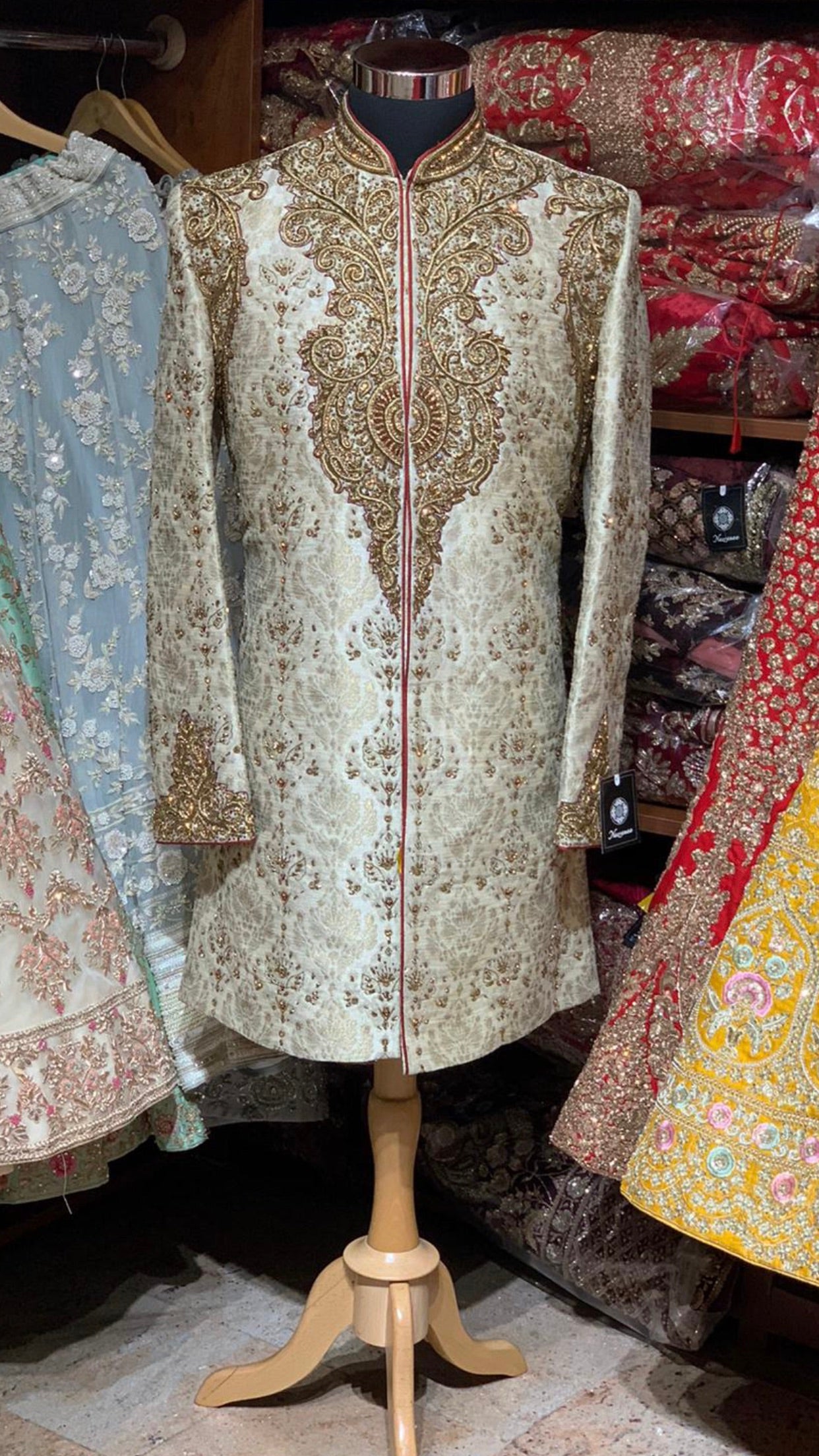 Ivory Red Size 40 Wedding Sherwani