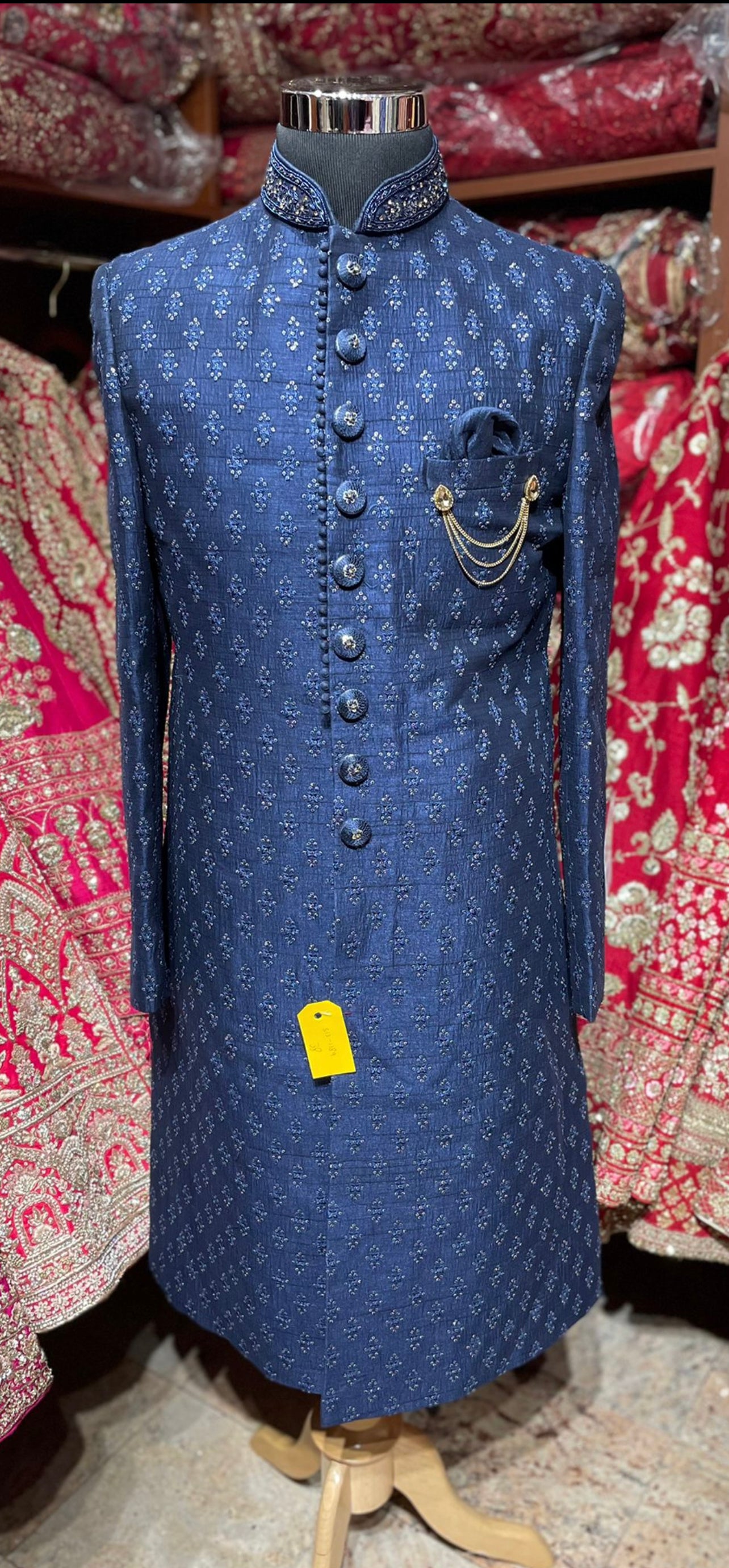 Regal Blue Embroidered Sherwani- 1189