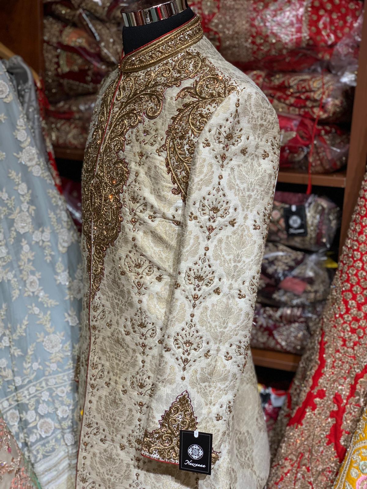 Ivory Red Size 40 Wedding Sherwani