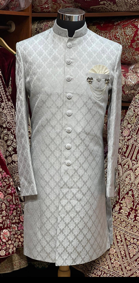 Slate Grey Embroidered Sherwani-S1305