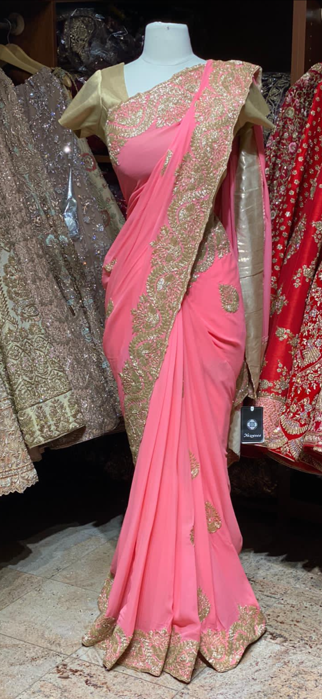 Neon Pink Georgette Saree PWS-010