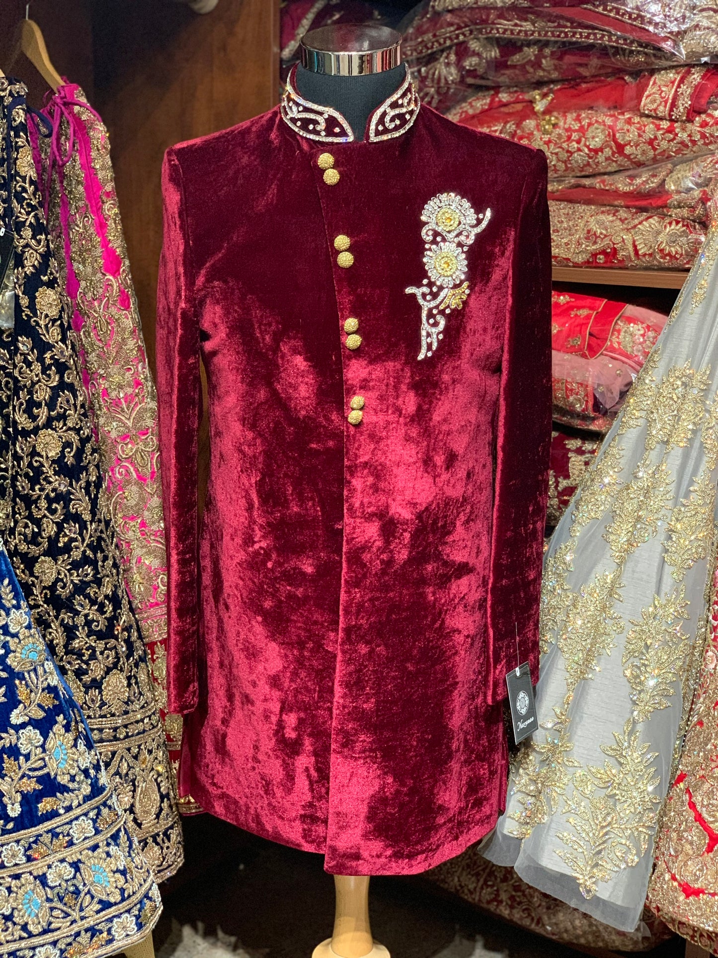 Asymmetric Velvet Sherwani