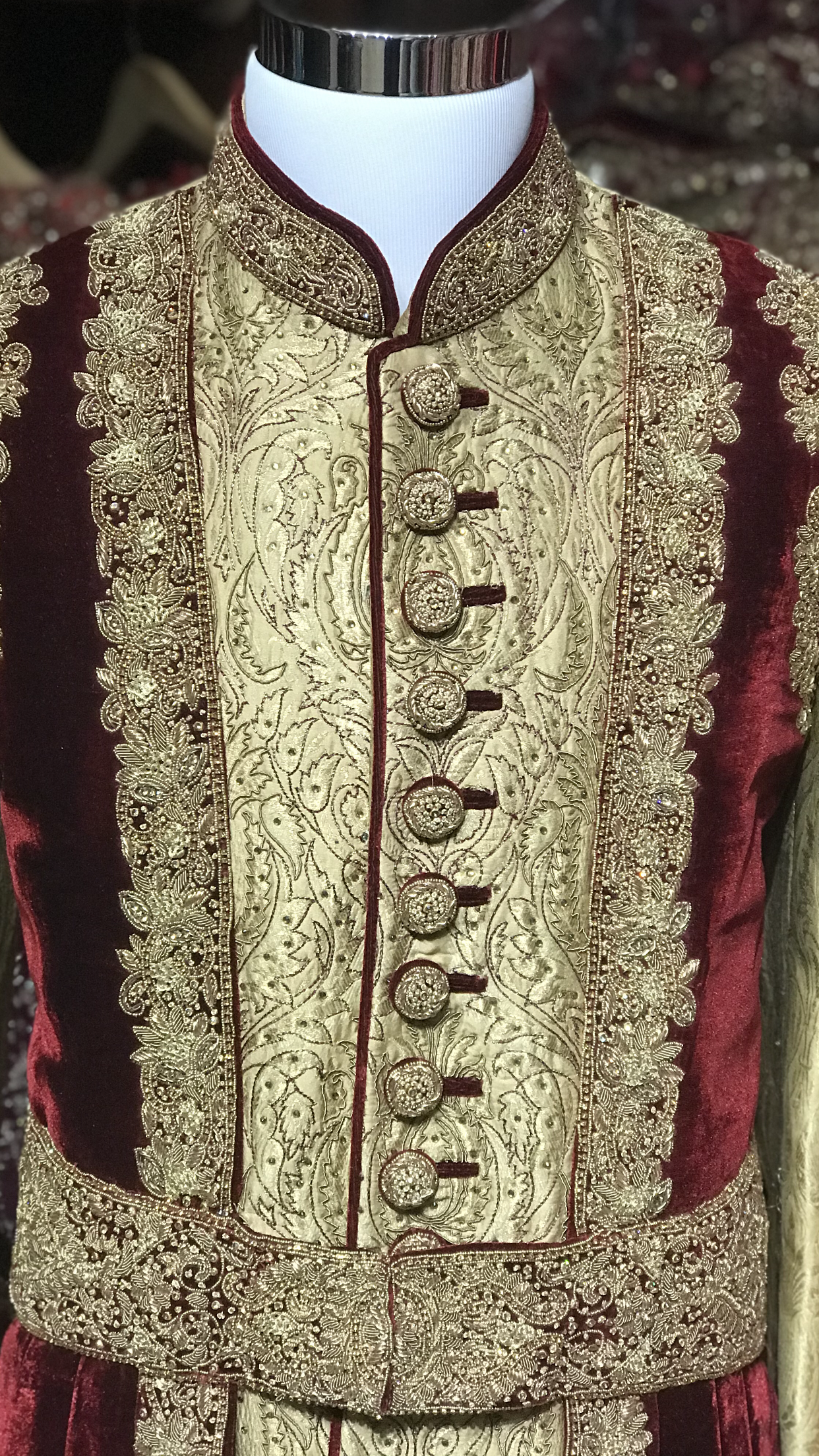 Gold & Burgundy Groom’s Sherwani