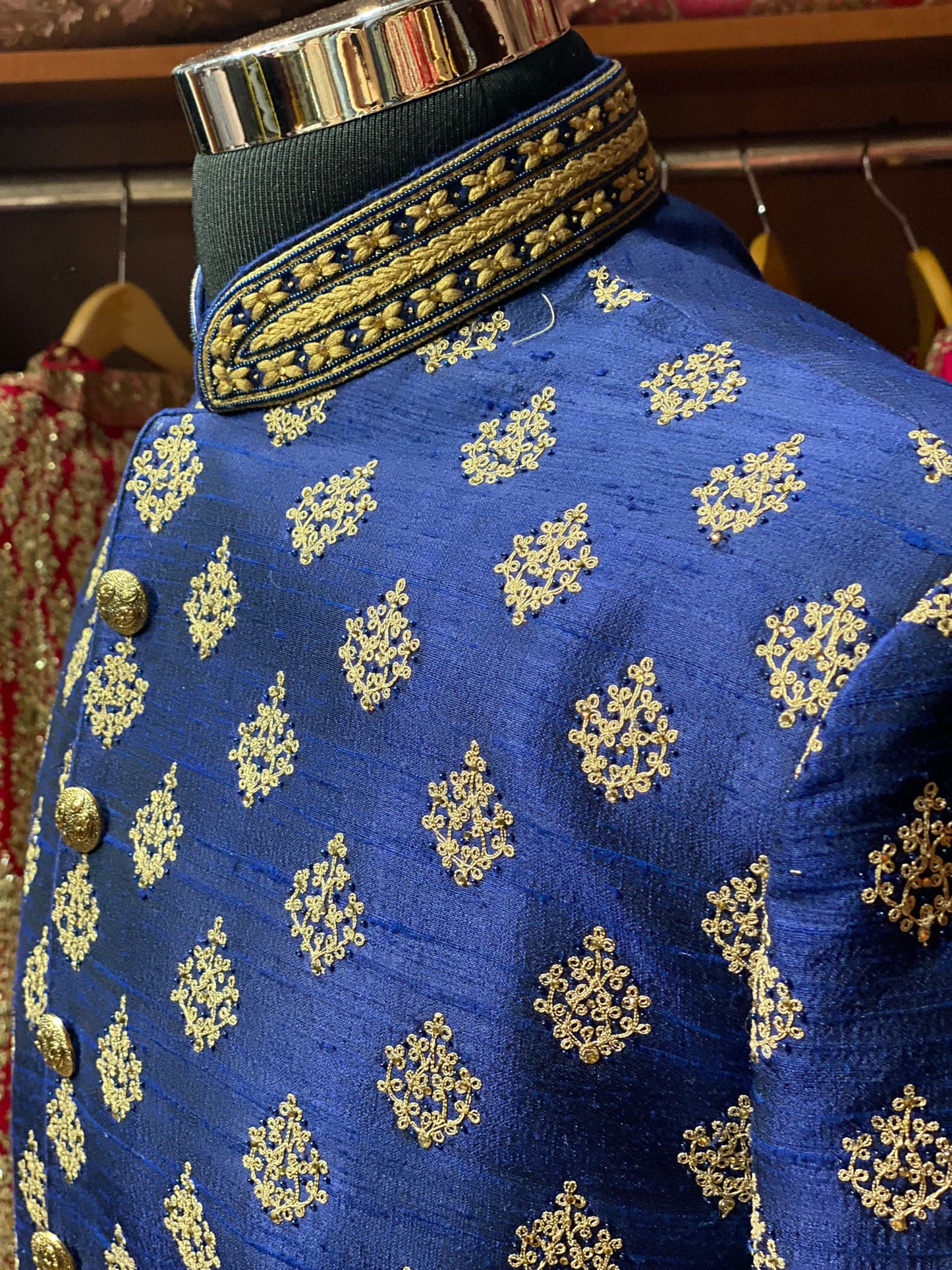 Space Blue Zari Embroidered Sherwani- 10003