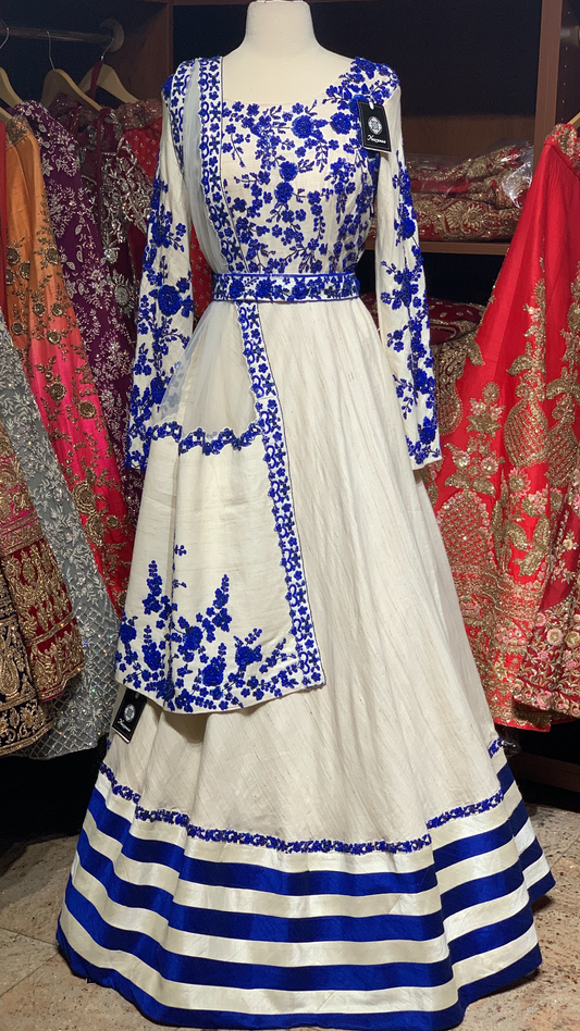 Ivory Blue Size 38 Belted Anarkali