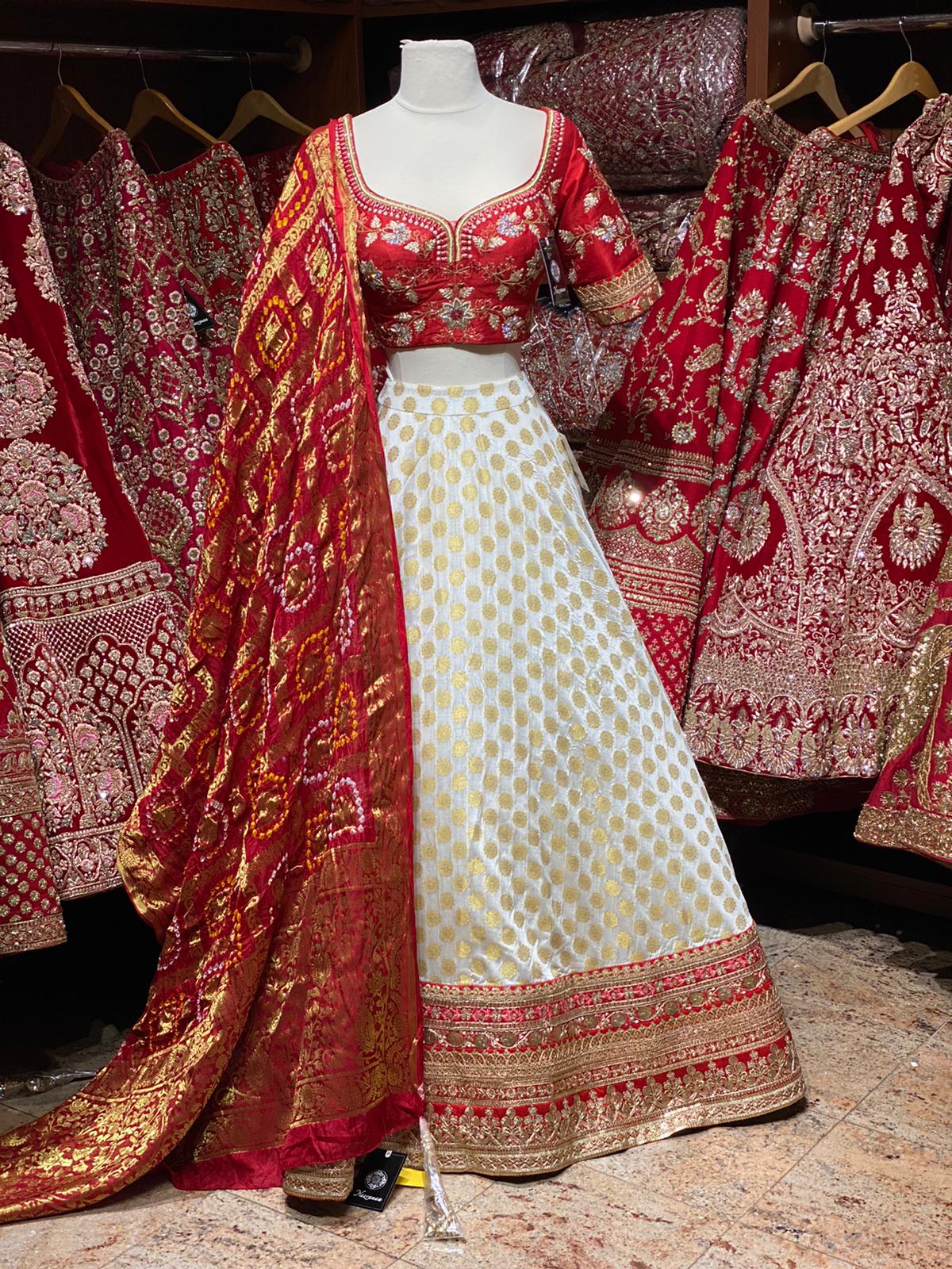 Exclusive Red & White Panetar Party Wear Lehenga PWL-086