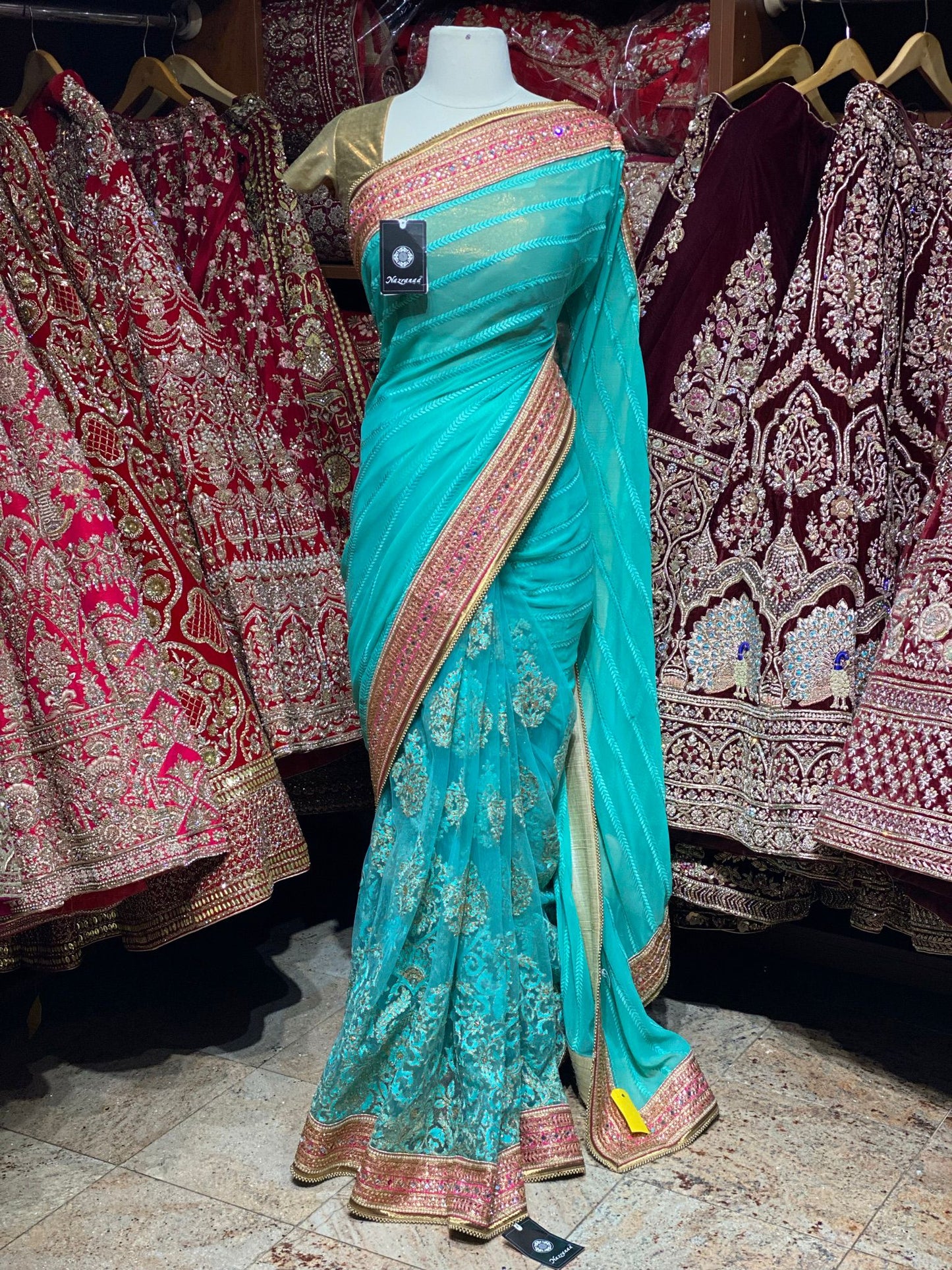 Turquoise Green Saree PWS-125