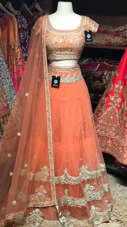 Orange Size 38 Tulle Lehenga