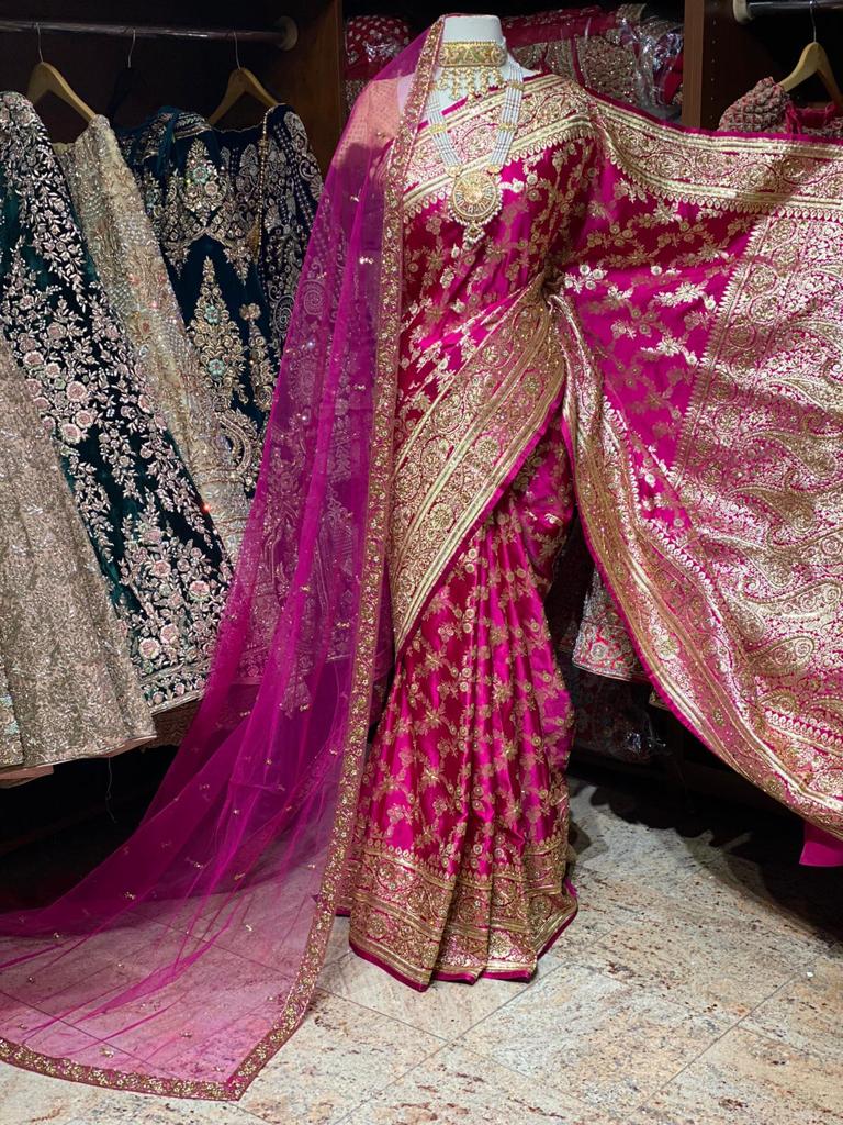 Hot Pink Pure Silk Banarasi Bridal Saree BBS-004