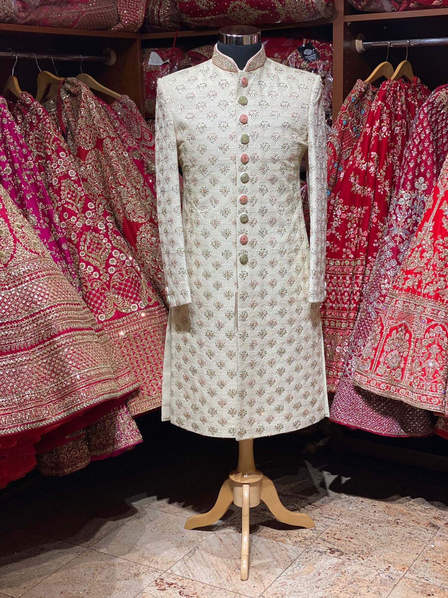 Ivory Cream Embroidered Sherwani