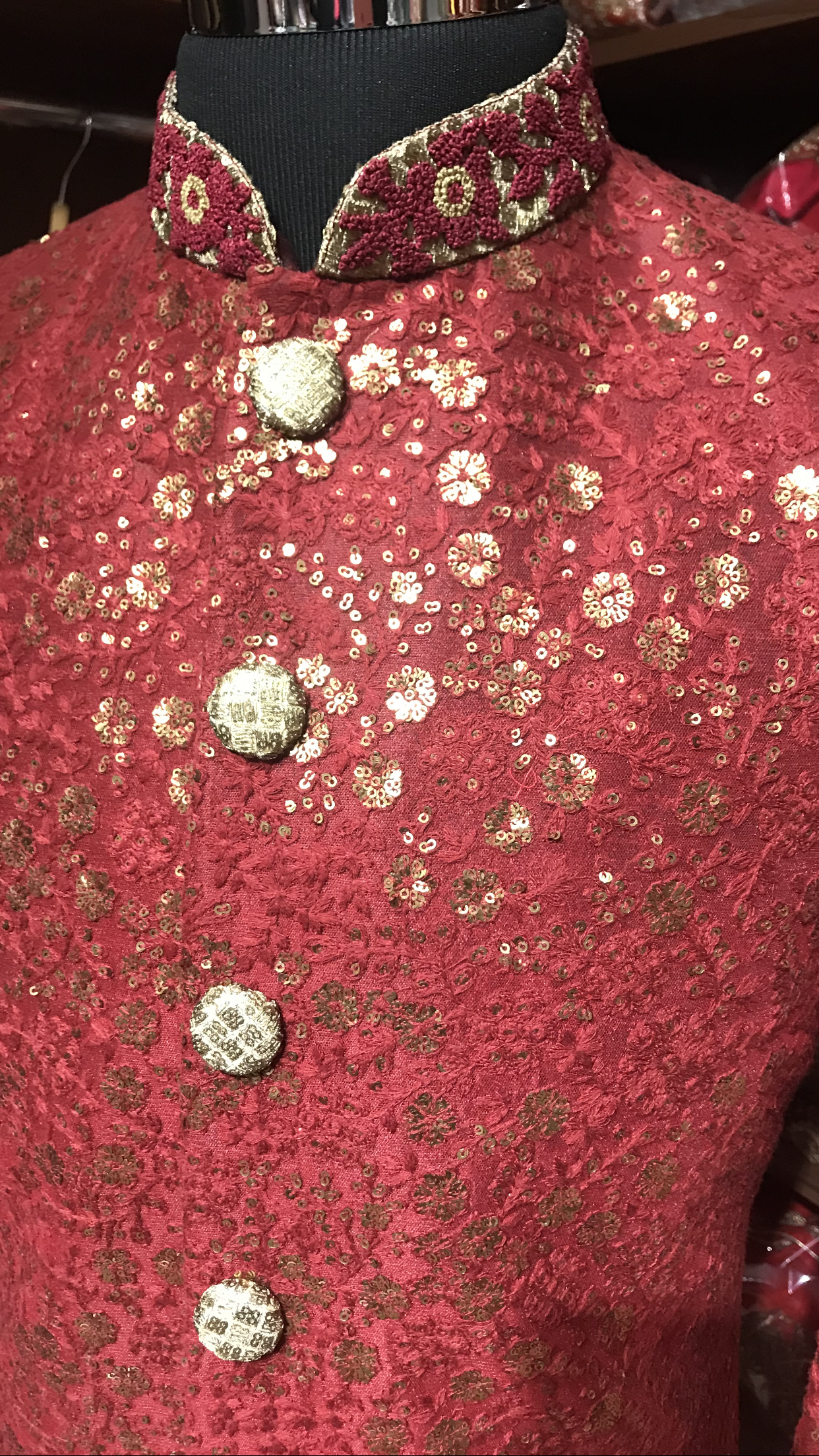 Maroon Sequin Embroidery Sherwani