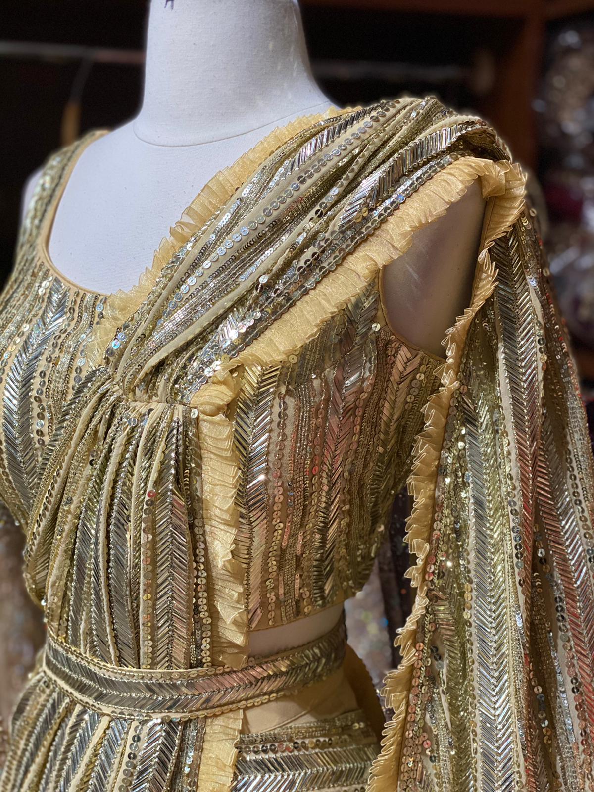 Gold Sequin Saree W/ Readymade Blouse PWS-028