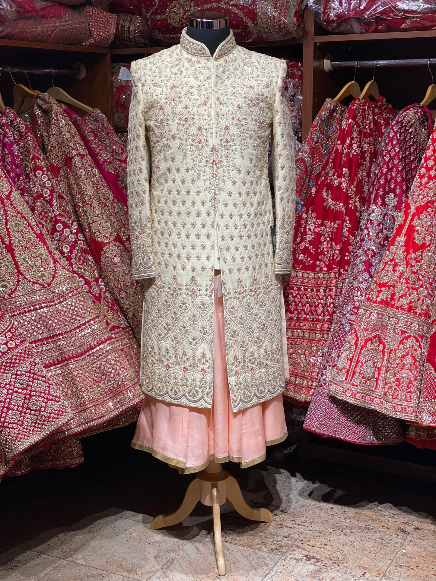 Soft Cream Wedding Sherwani- 9618